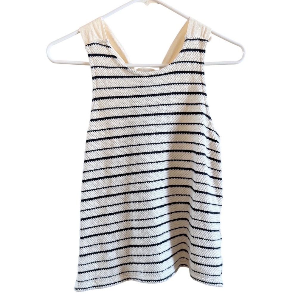 Madewell Chunky Knit Tank Top Size Small Ribbon Halter Navy and Cream Striped